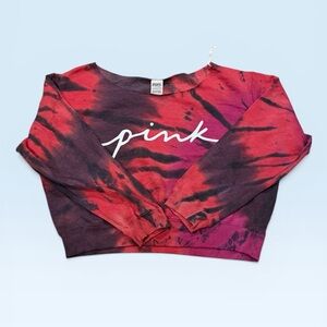 PINK by Victoria's Secret Red and Black Tie-Dye Cropped Sweatshirt